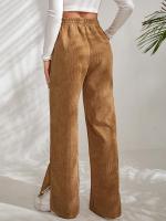 Pantalones de pana para mujer, cintura alta recta, pierna ancha, otoño, elegantes y originales - details 8