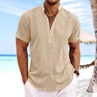 Camisetas Henley de Impresión 3D Rayadas de Verano Cuello Redondo, Manga Corta, Botónado Grande, Moda para Hombres - details 1