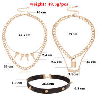 Collar multicapa con remaches Punk de cuero Pu para mujer, collar con colgante con cierre de letra inglesa - details 2