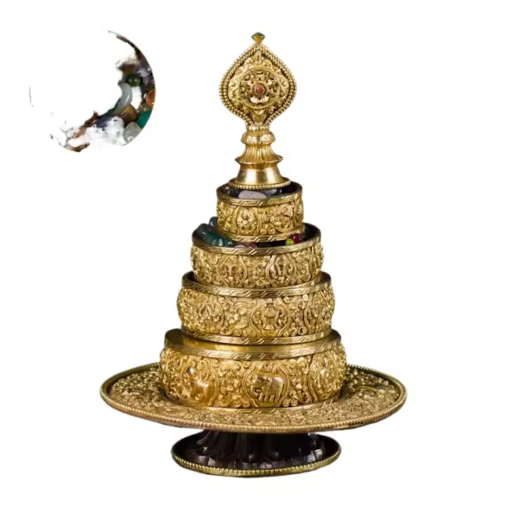 Ocho auspiciosos Manzha Nepal tallado en cobre púrpura hecho a mano, chapado en oro, placa de reparación, placa Manda tibetana Manchara - 1