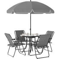 6 Piezas Muebles de Jardín Exterior con 4 Sillas Plegables Mesa de Vidrio y Sombrilla para Terraza Patio Gris - details 0