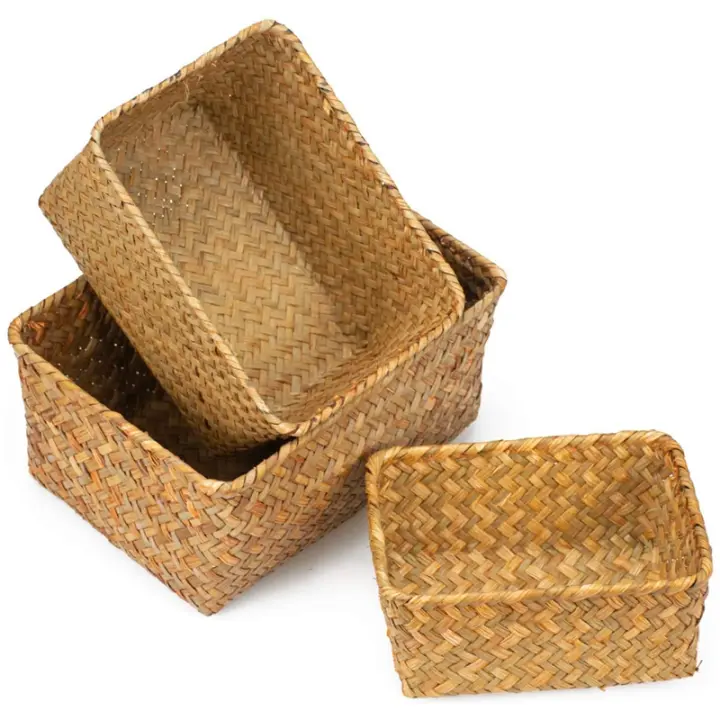 Cesta de almacenamiento de algas marinas, cestas de mimbre hechas a mano de varios tamaños, contenedores de almacenamiento para el hogar, cestas para Decoración - 1