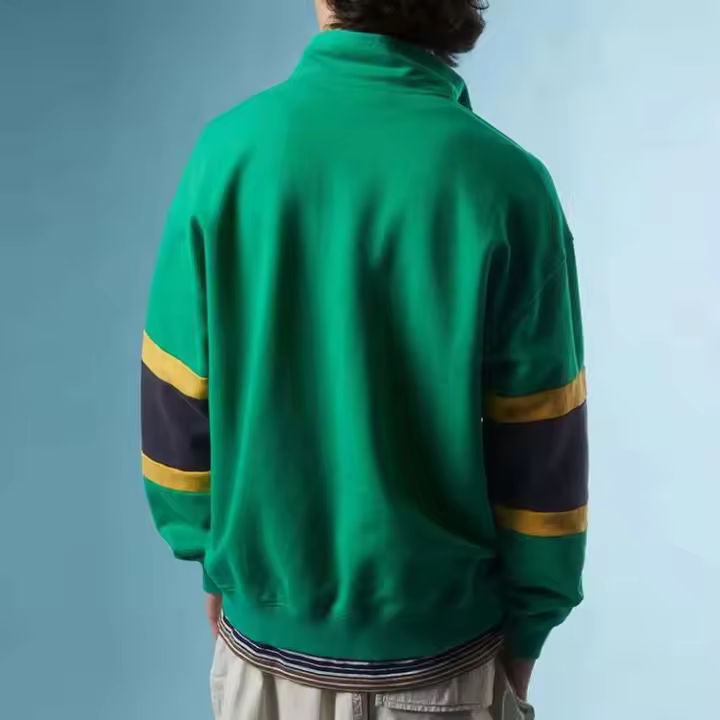 Decheng Oem jersey de gran tamaño con forro de lana para sudadera con capucha informal a rayas con cremallera de un cuarto para hombre - 1