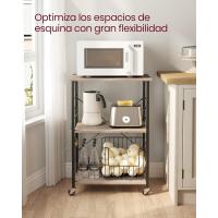 Estantería de Cocina con Ruedas, Carrito de Servicio de 3 Niveles, Estantería para Microondas, Horno, Tostadora, Marco de Metal con 6 Ganchos, Marrón Rústico y Negro - details 27
