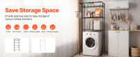 SucceBuy Estante de almacenamiento sobre lavadora y secadora, estante de lavandería de 3 niveles con barra para colgar y ganchos, estantes ajustables de una sola fila para organizar la lavandería y ahorrar espacio, negro - details 0