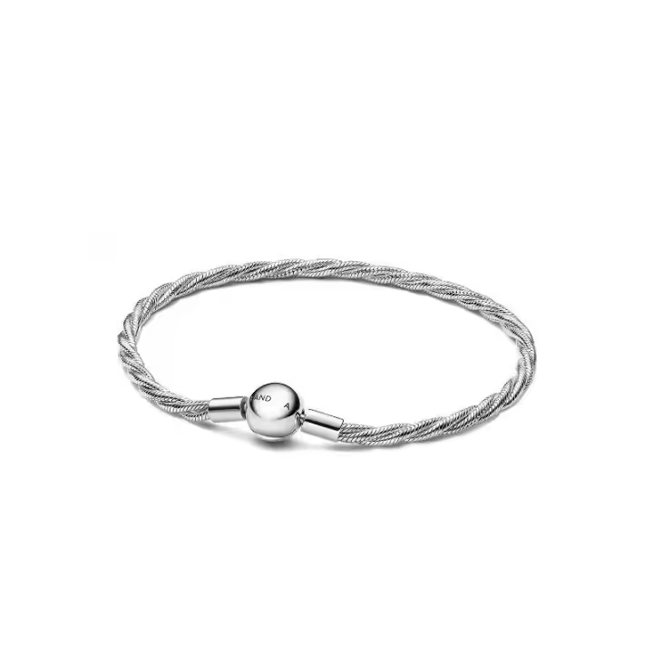 Brazalete de plata con cordón trenzado y perla redonda - 1