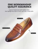 Zapatos informales de cuero para hombre con punta redonda de piel de vaca para otoño, nuevos zapatos de moda con patrón sólido para hombre - details 7