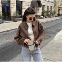 Chaqueta de Lana con Cremallera Marrón Elegante Abrigo de Otoño Vintage para Mujeres - details 10
