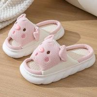 Nuevos Pantuflas De Lino Rosa 3.5cm Para Mujer Diseño De Cerdo Casual Y Moda Cómodas Y Antideslizantes Para El Hogar - details 5