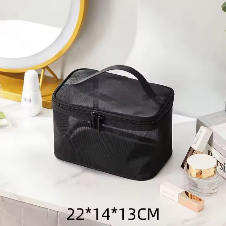Bolsa de viaje para cosméticos y cuidado de la piel Organizador de maquillaje en malla Contenedor de plástico para mujeres y hombres Bolsa de baño estilo casual con cierre de cremallera - 1
