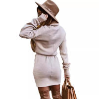 Vestido nuevo de otoño e invierno 2025 para mujer con cuello alto y cinturón de manga larga de moda femenina. - details 0