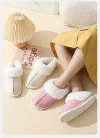 Otoño e invierno pelo grande boca gamuza zapatillas de algodón hogar de las mujeres antideslizante interior caliente zapatillas de felpa hombres - details 2