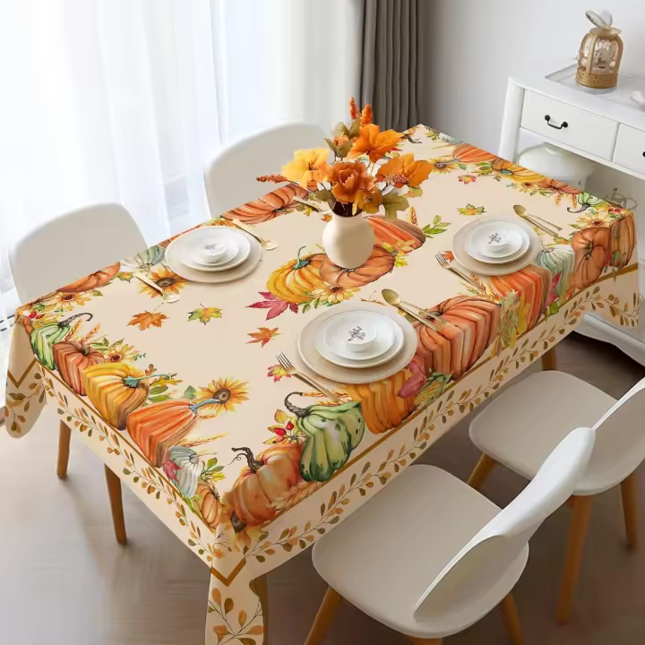 Mantel Ovalado de Otoño de Acuarela Cubierta de Mesa de Comedor para Fiesta en Casa - 1