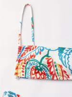Traje De Baño Con Lazo En La Espalda Y Tirantes Finos Con Estampado De Plantas, Bikini De 2 Piezas De Punto Acanalado Colorido - details 3