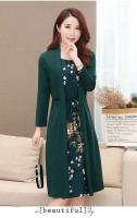 Vestido Midi Vintage ral de talla grande para mujer, moda coreana, elegante, para primavera y otoño, jersey de manga larga empalmado, bata informal - details 8