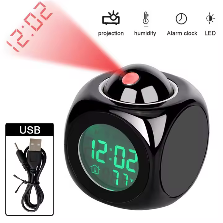Reloj Digital LED para mesa, despertador electrónico de escritorio, Radio FM, proyector de tiempo, función de repetición, alarma - 1