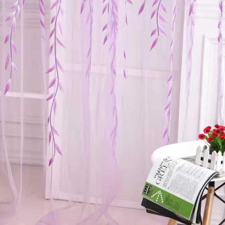 Tratamiento de ventana, cortina de tul, cortina de hoja de sauce, cortinas de gasa de estilo Pastoral para ventana, cortinas transparentes elegantes y románticas para dormitorio - 1