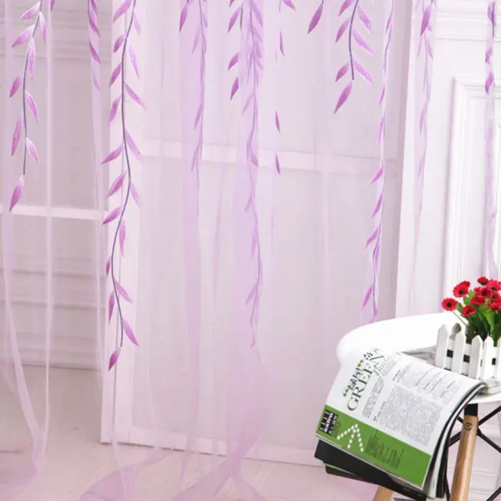 Tratamiento de ventana, cortina de tul, cortina de hoja de sauce, cortinas de gasa de estilo Pastoral para ventana, cortinas transparentes elegantes y románticas para dormitorio - 1