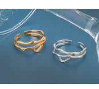LIVVY-Anillo geométrico de doble línea hueca Irregular para mujer, Color plateado, diseño único Simple, joyería ajustable a la moda - details 4