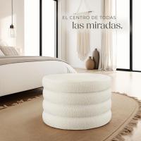 Taburete Almacenaje Bouclé, Carga: 120 kg, MDF, Puff Almacenaje, Taburete Dormitorio, Reposapies Puff, Zapatero Entrada Recibidor, Asiento Acolchado, Ideal Salón Hogar - 42 x 47 cm Crema - details 30