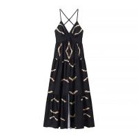 OUWU- Vestido largo con volantes en capas florales en 3D para mujer, sin mangas y sin espalda para vacaciones, elegante bata de fiesta en la playa - details 0