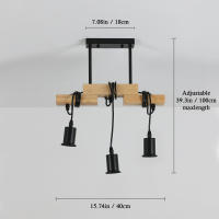 Goeco Lámpara Colgante Vintage de Techo de Madera y Hierro con 3 Bases para E27 - details 10