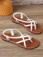 Sandalias planas casuales con punta para mujer 2025 nuevo estilo sandalias de playa romanas tejidas slip-on talla grande - details 6