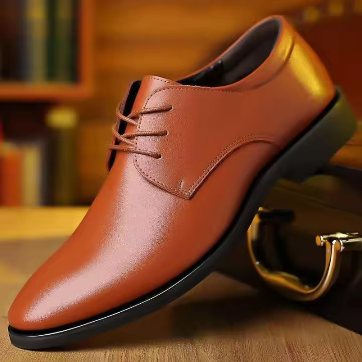 Zapatos de cuero clásicos formales de negocios para hombre de Pu, zapatos de boda de talla grande informales con cordones simples británicos - 1