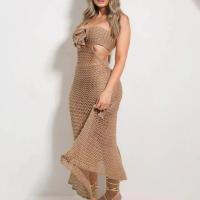 Vestido Halter de Punto para Mujer Ajustado, con Cortes en Tira, Sin Mangas, Transparente, Flor 3D - details 2
