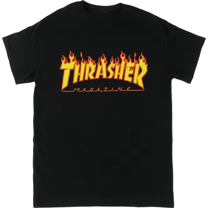 Thrasher-Camiseta de manga corta para hombre, camisa de color negro Flame, revista - 1