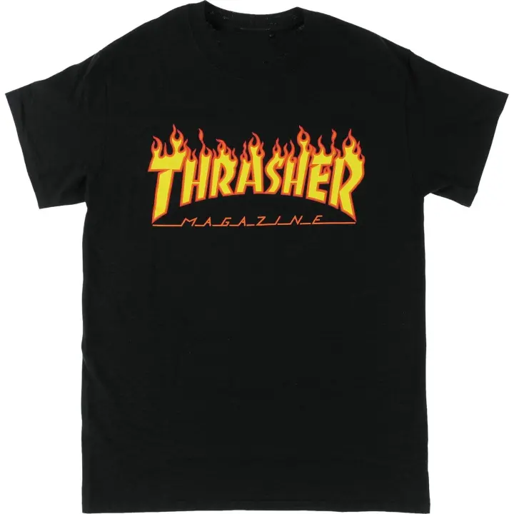 Thrasher-Camiseta de manga corta para hombre, camisa de color negro Flame, revista - 1