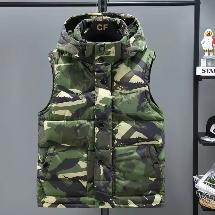 Chaleco militar verde, gorra de algodón para hombre, chaqueta sin mangas desmontable, moda, talla grande 5XL - 1
