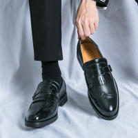 Zapatos formales de negocios para hombres, borla de empalme de un solo botón, Retro, moda juvenil, diario, oficina, banquete, novio, boda - details 16