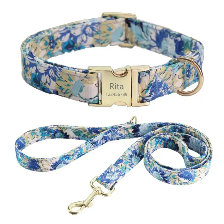 Collar para mascotas (cuerda + Collar estilo floral fragmentado-Azul cielo L 2,5 (39-60CM) - 1