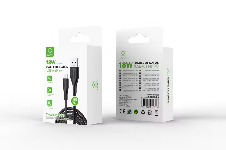 Cable de datos Woox USB a Micro B de carga rápida para teléfono móvil, 3M, 18W, PVC - 1