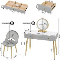 Tocador Maquillaje con Espejo de Luz Regulable en 3 Niveles, Tocador con 3 Cajones, Escritorio Grande 100x40 cm, Silla Ajustable en Respaldo de Terciopelo, Blanco+Crema+Dorado, MB6105ws - details 25