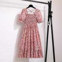 Vestido Midi Bohemio De Mujer Para Verano En Chiffón Con Cuello Cuadrado Y Manga Corta Vestido Casual De Playa Vacaciones Plegado A-Line - details 13