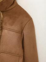TRAFZA-abrigos gruesos de Invierno para mujer, chaquetas cálidas elegantes de manga larga con cuello vuelto de un solo pecho, Color sólido, a la moda - details 5
