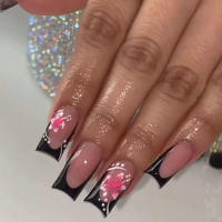 24 Piezas De Uñas Postizas Cortas Cuadradas Estilo Francés Con Flores + 1 Pegamento + 1 Lija Para Uñas - details 10