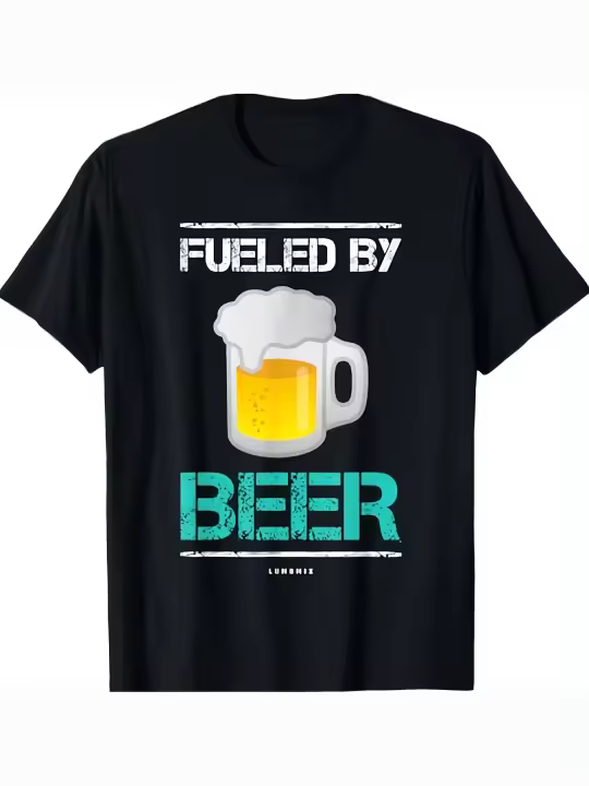 Camisa Fueled By Beer - Camisetas divertidas de cerveza Regalo para papá Manga corta con cuello redondo suave y cómoda - 230 g - 1