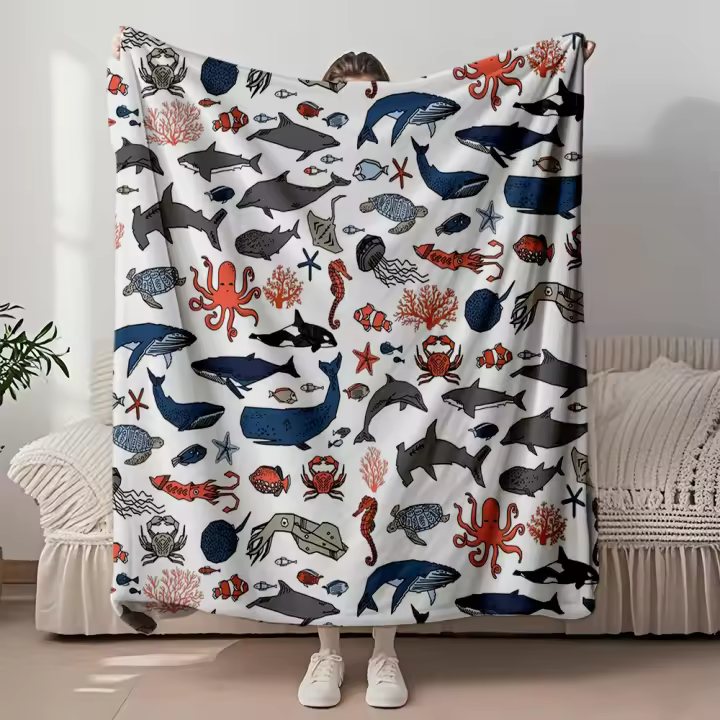 Manta de Franela Ecológica Diseño de Bosque Mágico en Azul Cómoda para Mayores - 1