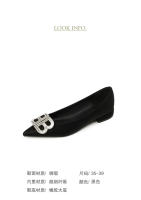 Zapatos de tacón bajo con punta en punta y diamantes de imitación negros de alta gama - details 1