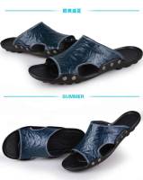 Sandalias de cuero para hombres Zapatillas de playa de verano Sandalias genuinas Zapatillas planas transpirables huecas Zapatillas casuales - details 20
