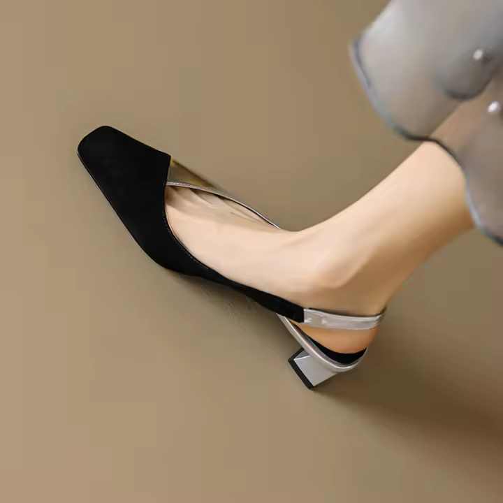 Sandalias con punta en bloque de color, zapatos de tacón grueso con temperamento informal de verano - 1