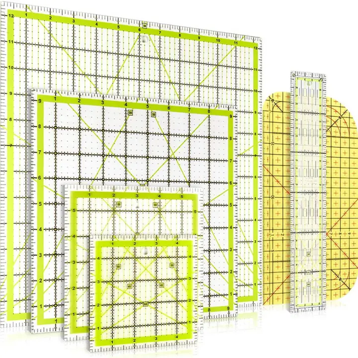 Regla de acolchado de acrílico cuadrado, marcador transparente, regla de corte de tela, regla de planchado de acrílico, 6 piezas - 1
