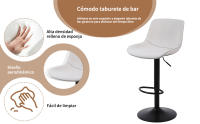 Taburete de Bar, Taburete Giratorio con Respaldo, sillas de Bar Modernas Ajustables, Taburete Alto sin Brazos de Piel sintética para Isla de Cocina, Color Blanco - details 1