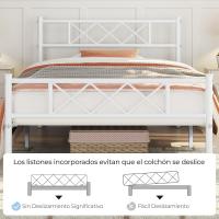 Cama Doble 140 x 200 cm con Espacio Almacenamiento Bajo Marco Metal Altura del Suelo 32 cm Blanco - details 15