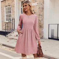 Nuevo Vestido de punto Jacquard de cuello redondo de manga larga de otoño e invierno para mujer - details 5