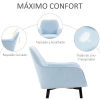Pack de 2 Sillas de Comedor Sillas Decorativas Tapizadas en Lino Sillas de Cocina con Respaldo Reposabrazos y Patas de Metal para Salón 59,5x56,5x81 cm Azul - details 5