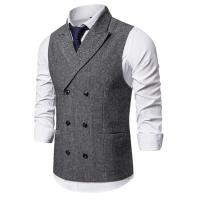 Chaleco de traje marrón con doble botonadura para hombre, chaleco sin mangas de negocios de color sólido informal de marca 2019, chalecos para hombre - details 8